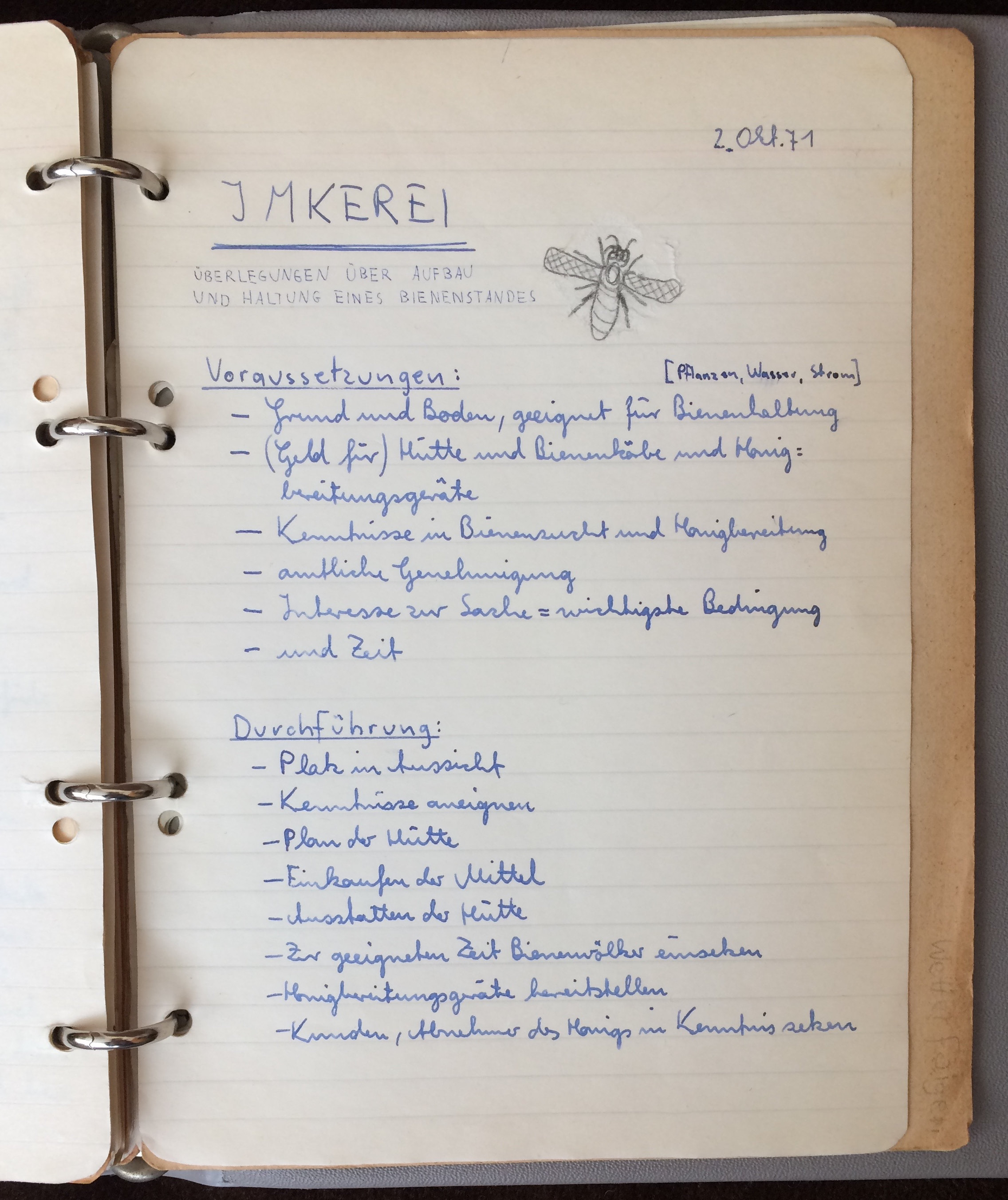 1971 aufgezeichnete
Überlegungen